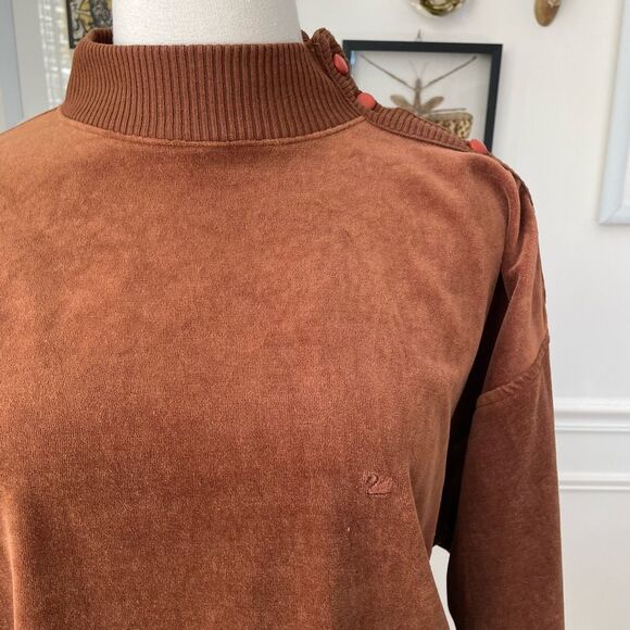 Vintage 80s Gloria Vanderbilt Brown Velour Mock Neck Pullover M - Picture 7 of 7